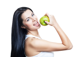 sexy woman eating green apple