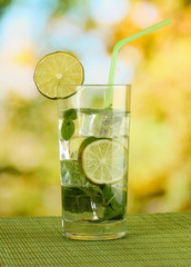 Glass of water with ice, mint and lime