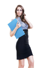 attractive woman with blue folder