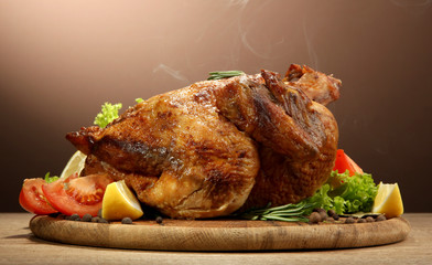 Whole roasted chicken with vegetables,