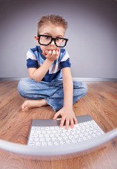 Little boy with laptop computer © NinaMalyna