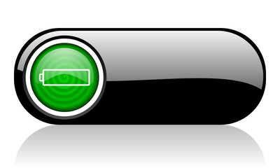battery black and green web icon on white background