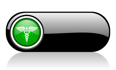caduceus black and green web icon on white background