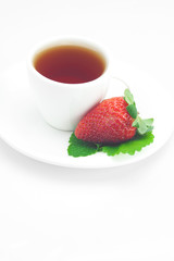 cup of tea,strawberry and mint isolated on white