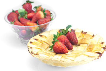 apple pie  and strawberries isolated on white