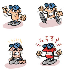 Cartoon character in different moods and positions.