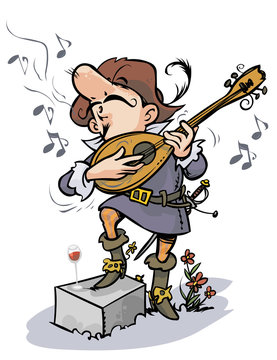 cartoon musician playing lute, standing, singing clip art preview