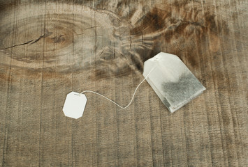 Tea bag with white label