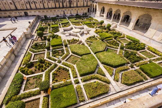 Beautiful gardens in Amer Fort, Jaipur, India
