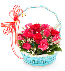 pink rose in basket