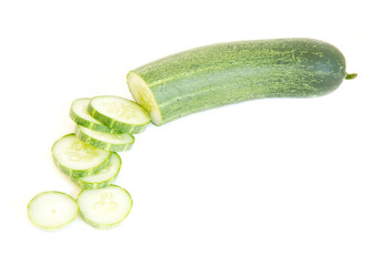 Cucumber and slices isolated white background