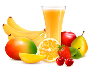 Fresh color fruit and juice. Vector illustration