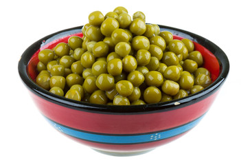 green peas, in a bowl, isolated, white background