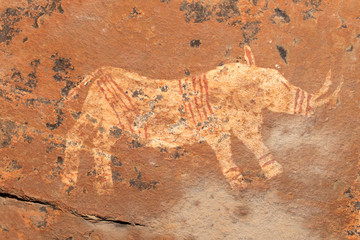 Bushmen (san) rock painting of a rhinoceros