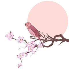 bird and branch of cherry tree