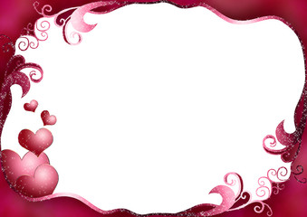 White background with a red pattern and hearts