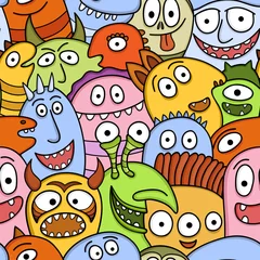 Wall murals Creatures Funny monsters seamless vector pattern.