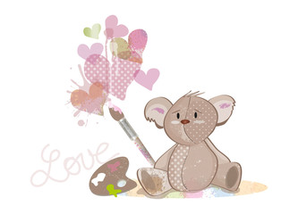 Teddybär malt Herzen