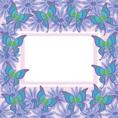 Frame of flowers and butterflies