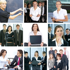 A collage of business images with people in formal clothes