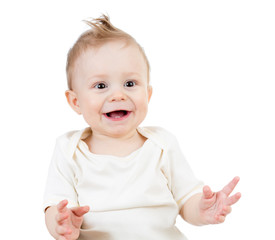 portrait of smiling baby boy isolated on white background