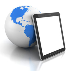 tablet PC with blue earth globe sphere