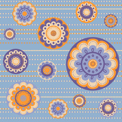 Fashion pattern with flowers in retro color