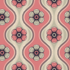 Fashion pattern with flowers in retro color