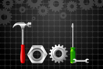 vector illustration of Tool word by Hammer and screwdriver