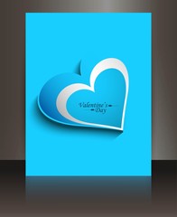 Fantastic blue single heart valentines day brochure vector