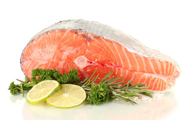 Fresh salmon steak, isolated on white