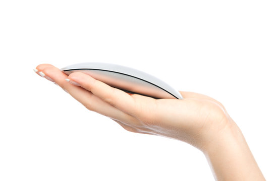 White modern computer mouse in hand