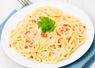 pasta with cream sauce and paprika