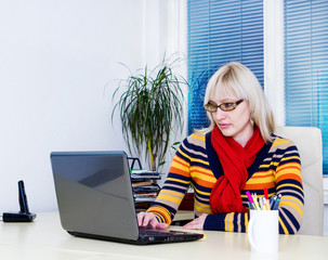 young business woman using laptop at work desk