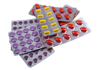 Medicine pills and capsules packed in blisters