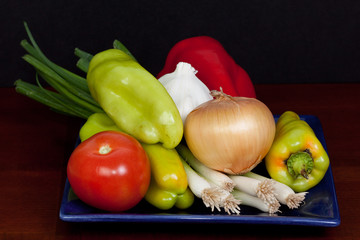Vegetables  on blue plate