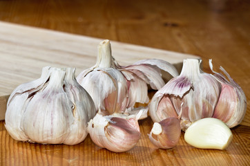 Fresh garlic on a wood