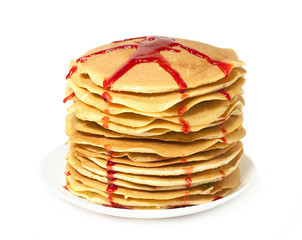 stack of pancakes with jam