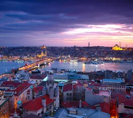 Crédence en verre imprimé la Turquie Panorama du coucher de soleil d& 39 Istanbul