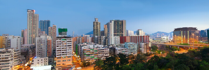 Fototapeta na wymiar office building at sunset in hong kong