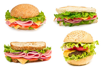 Collage of sandwiches  isolated on a white background