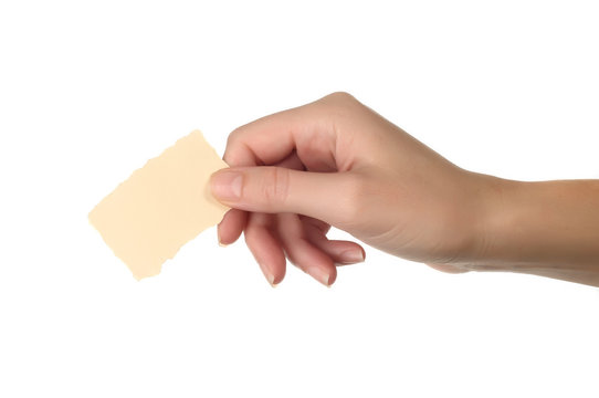 Hand holding blank paper card