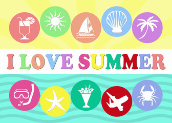 Fototapeta premium I love summer illustration with colorful round shapes