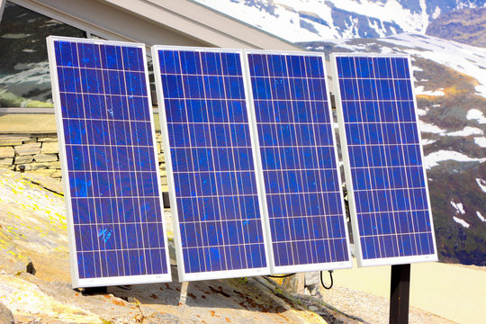 Photovoltaic Solar Panels In The  Mountain In Norway