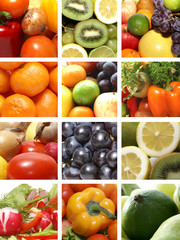 A collage of different fresh and tasty fruits and vegetables