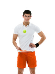 Sporty man playing tennis, isolated