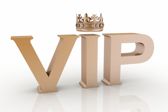 VIP abbreviation with a crown. 3D text isolated