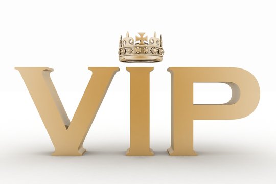 VIP abbreviation with a crown. 3D text isolated