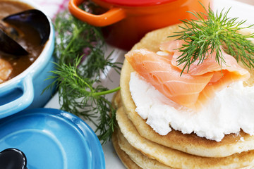 Gourmet smoked salmon and cream cheese blinis