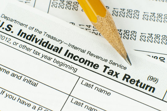 Closeup of pencil on U.S. Individual Income Tax Return from